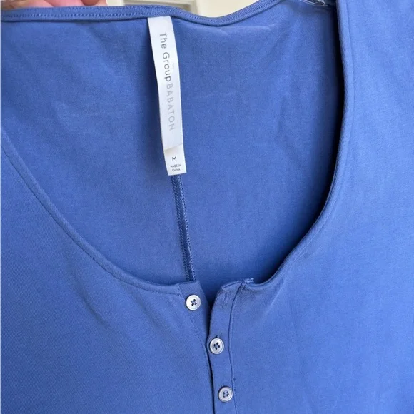 Babaton “Jimmy” Dusty Slate Blue Long Sleeve Henley Jumpsuit Onesie Medium - Picture 5 of 6